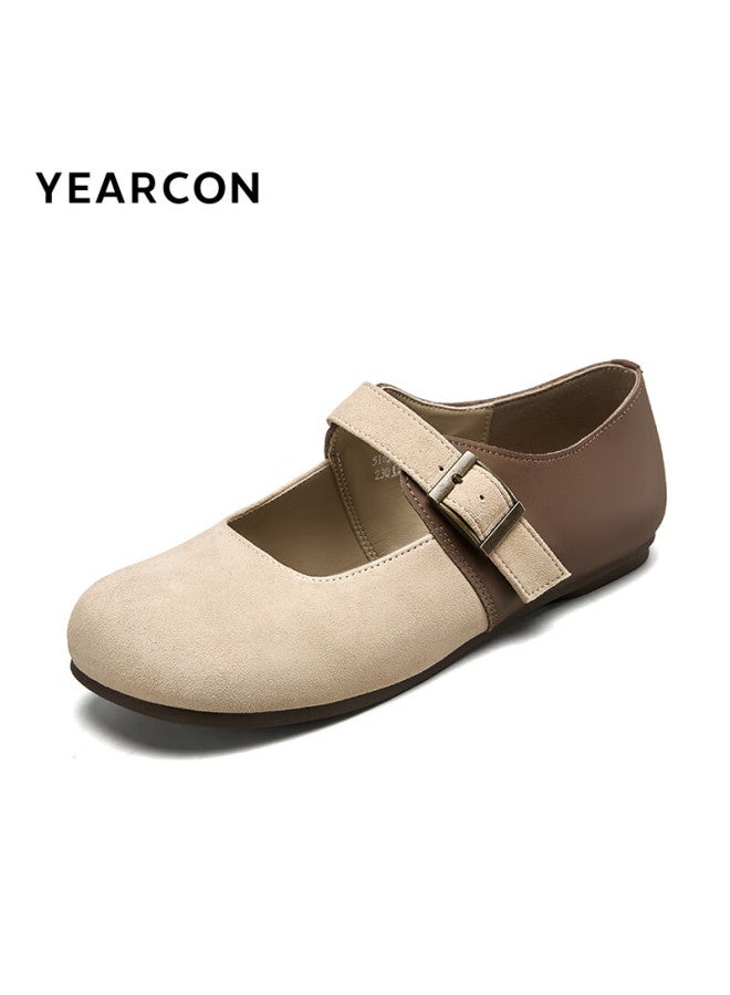 YEARCON Yierkang Women's Shoes, Forest-style Artistic Square-toe Retro Casual Flat Mary Jane Shoes, 27155w, Khaki, Size 37 - Image 3