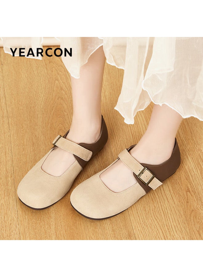 YEARCON Yierkang Women's Shoes, Forest-style Artistic Square-toe Retro Casual Flat Mary Jane Shoes, 27155w, Khaki, Size 37 - Image 2