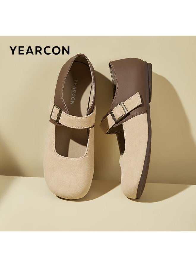 YEARCON Yierkang Women's Shoes, Forest-style Artistic Square-toe Retro Casual Flat Mary Jane Shoes, 27155w, Khaki, Size 37 - Image 1