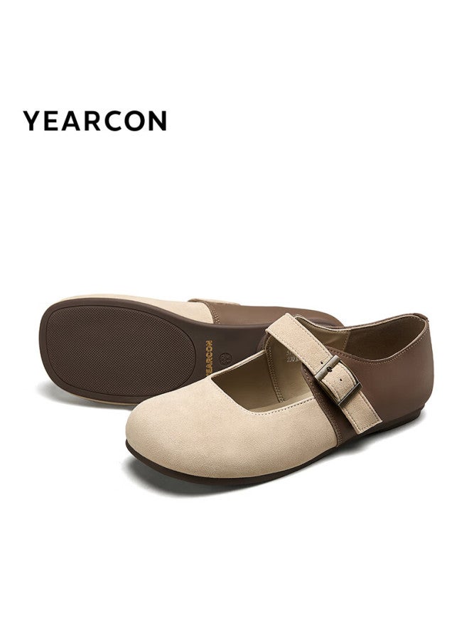 YEARCON Yierkang Women's Shoes, Forest-style Artistic Square-toe Retro Casual Flat Mary Jane Shoes, 27155w, Khaki, Size 37 - Image 4