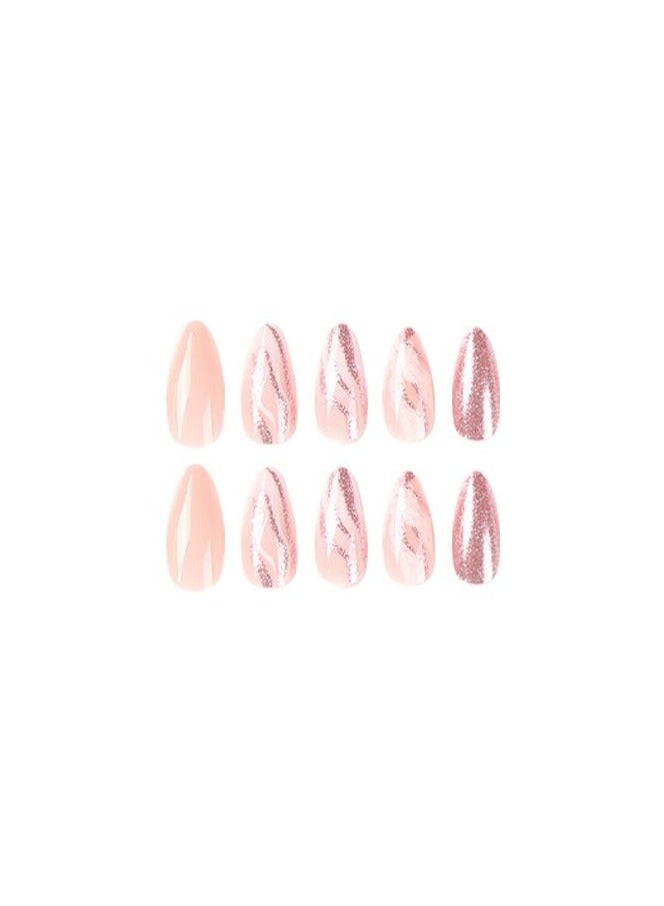 SCHAVO Pink Glitter Fake Nails 24Pcs Almond False Nails - Image 5