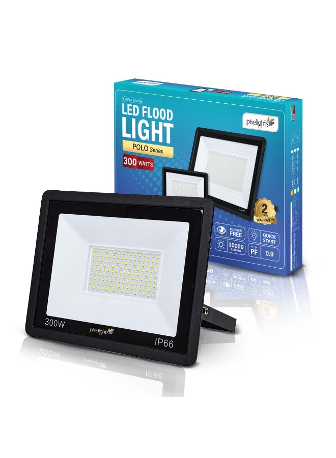 Pixelights 300W LED Flood Light, White -6000K, IP65, 25000Hr Life, 2years Warranty, suitable for Garden, Playground, Garage, Factories, Parking Lot, Park, Playground etc. Part#PIXEL62300WHI - Image 1