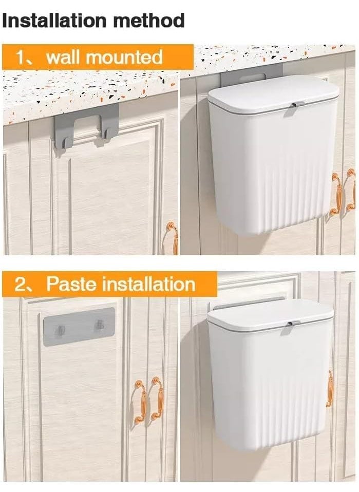 Meneflix Meneflix Kitchen Compost Bin 9 Litre Hanging Trash Can with Lid Kitchen Cabinet Door Under Sink Plastic Garbage Can Compost Bin Wall Mounted Slide Open 24 Gallon Under Kitchen Counter Bin WHITE  - Image 5