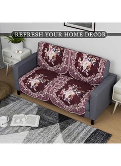 Kuber Industries Kuber Industries Sofa Cover|Sofa Slipcover Set|Sofa Cover for Living Room|Sofa Slip Cover for Hall|2-Seater Sofa Cover for Home Decor|Sofa Cover Set|Check Border Digital Print|4 Piece|Maroon  - Image 4