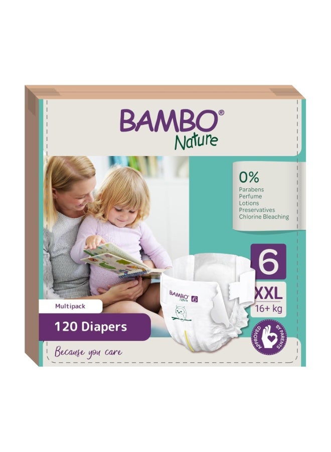 Bambo Nature Premium Baby Tape Diapers for Kids XXL Size (16+ Kgs), Super Absorbent, Breathable, Extra Soft, Dermatologically Tested, Hypoallergenic Infant Nappies With Wetness Indicator, 120 Count - Image 1