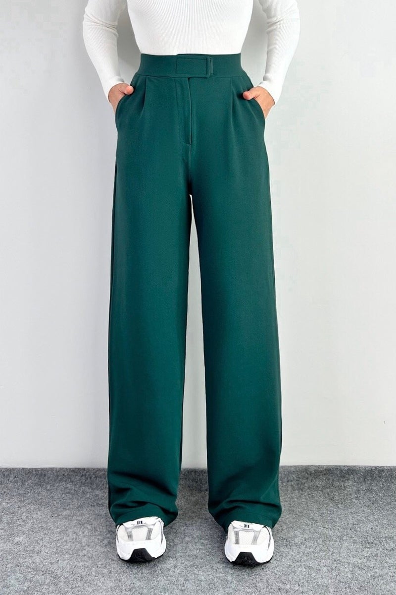 Ritnice Line Women's Lycra Velcro Closure Emerald Green Palazzo Trousers  - Image 1