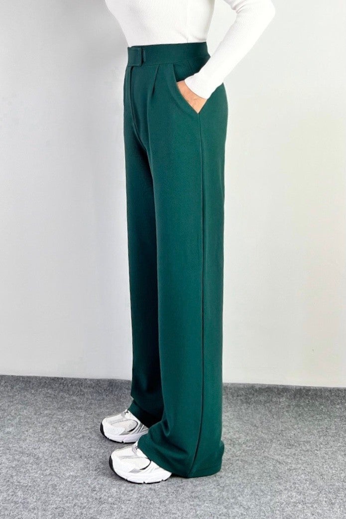 Ritnice Line Women's Lycra Velcro Closure Emerald Green Palazzo Trousers  - Image 3