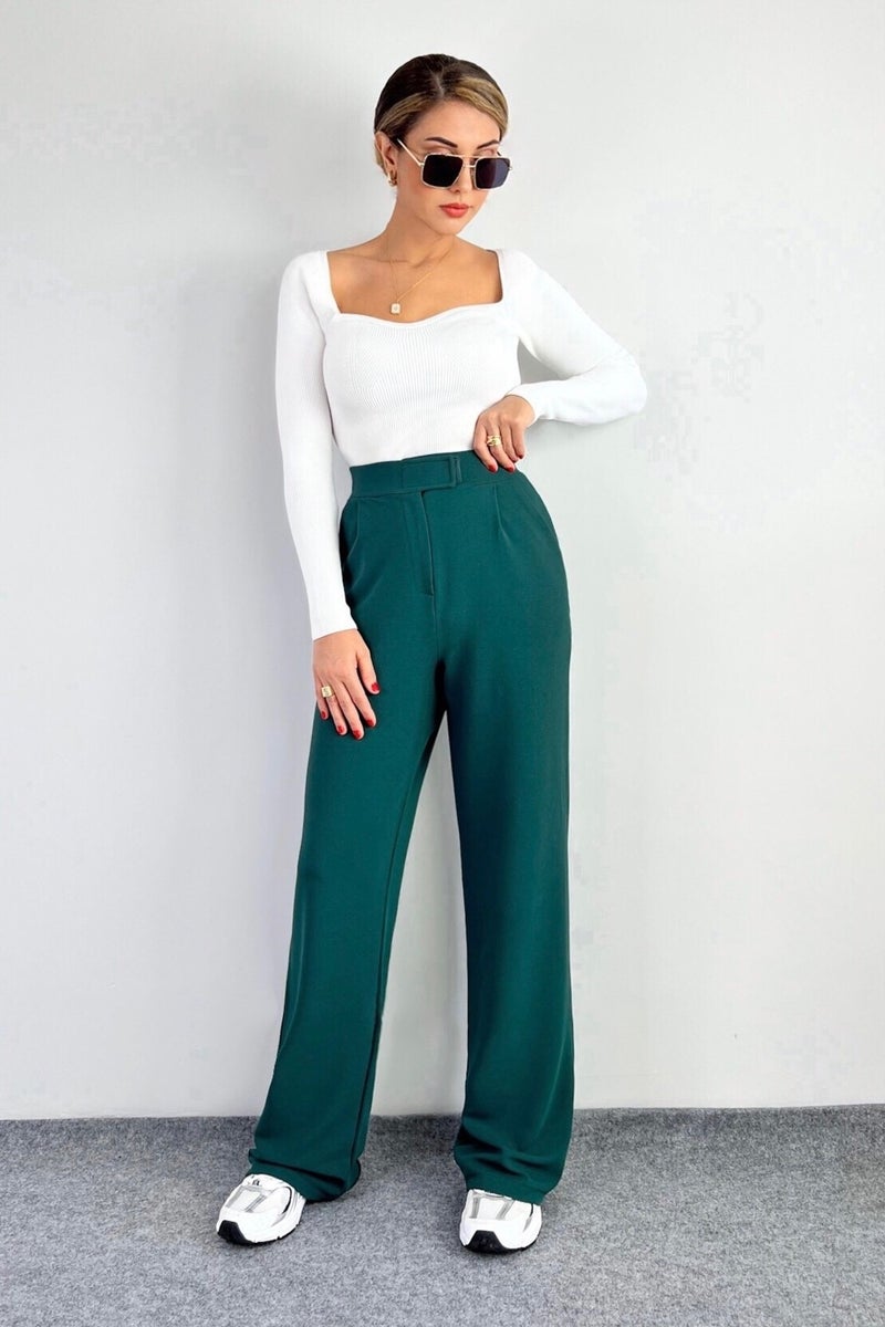 Ritnice Line Women's Lycra Velcro Closure Emerald Green Palazzo Trousers  - Image 2