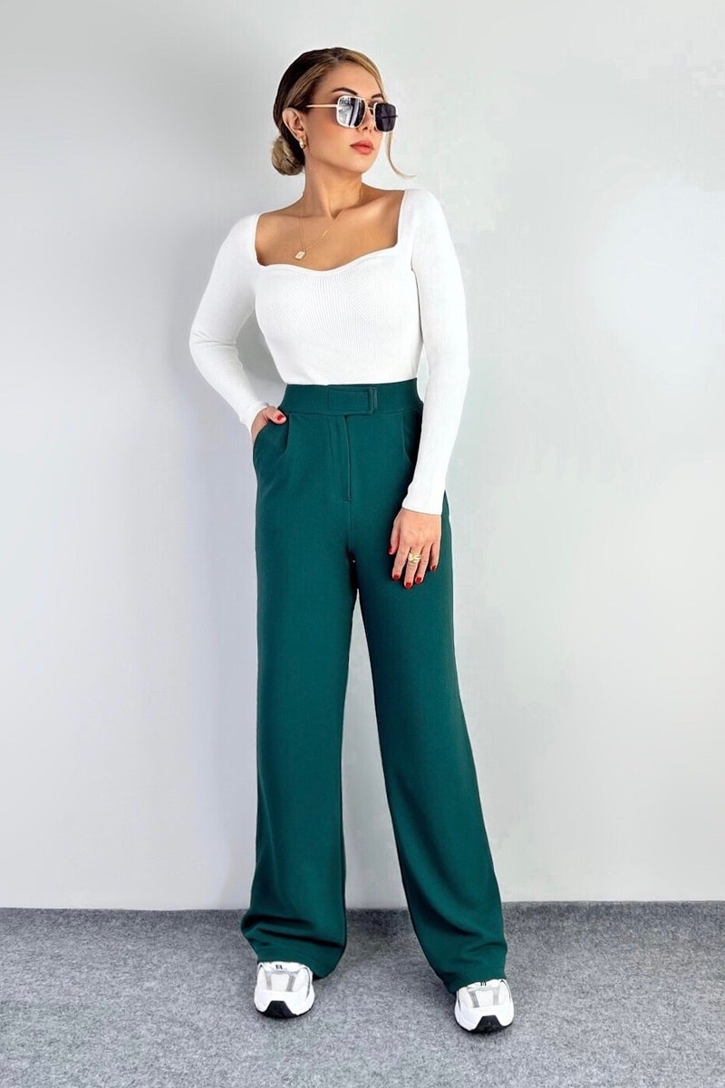 Ritnice Line Women's Lycra Velcro Closure Emerald Green Palazzo Trousers  - Image 5