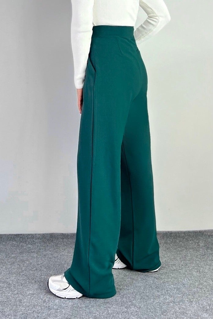 Ritnice Line Women's Lycra Velcro Closure Emerald Green Palazzo Trousers  - Image 4