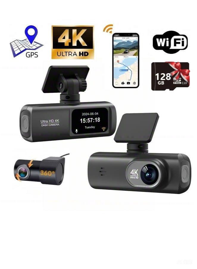 Dual-Lens 4K UHD Car Dash Cam | Front 3840×2160P & Rear 1080P | Built-in WiFi, GPS, G-Sensor | Front/Rear Recorder with Parking Monitor - Image 1