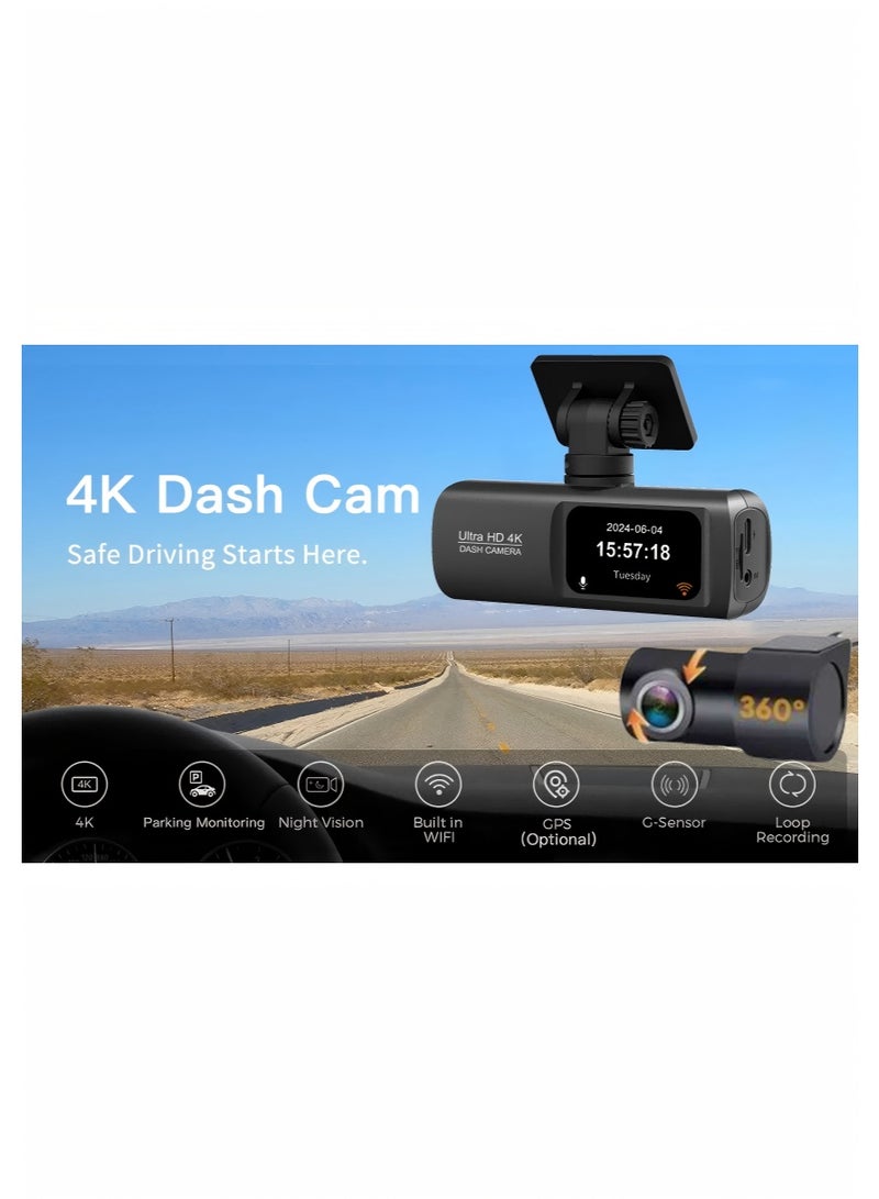 Dual-Lens 4K UHD Car Dash Cam | Front 3840×2160P & Rear 1080P | Built-in WiFi, GPS, G-Sensor | Front/Rear Recorder with Parking Monitor - Image 5