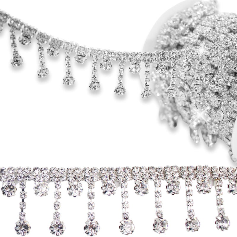 PEARLY JUN 1 Yards Rhinestone Trim Crystal Rhinestone Chain Sliver Fringe Sewing Dress DIY Party Wedding Bouquet for Decoration Bridal Costume Embellishment Clothing Accessories - Image 2