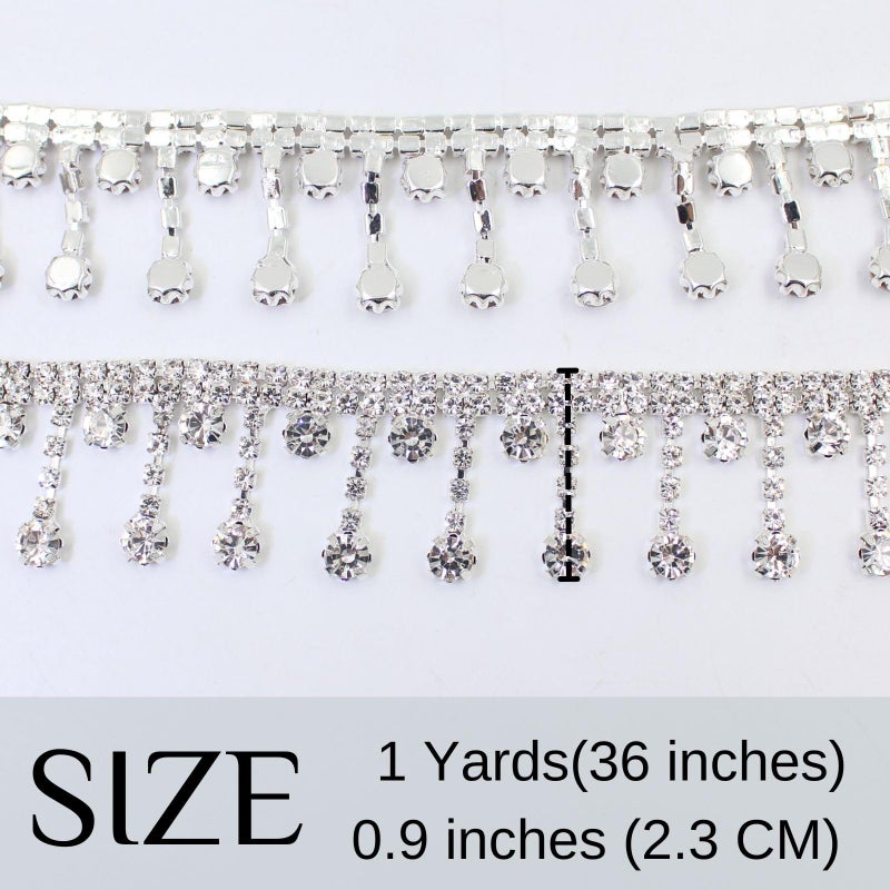 PEARLY JUN 1 Yards Rhinestone Trim Crystal Rhinestone Chain Sliver Fringe Sewing Dress DIY Party Wedding Bouquet for Decoration Bridal Costume Embellishment Clothing Accessories - Image 3