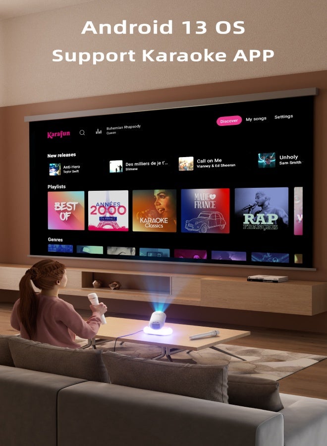 AROAQ YT900 Smart Projector with Microphone, Android 13, Full HD 1080P, 230 ANSI Lumens, Dual WiFi 2.4G/5G, Bluetooth 5.4, Up to 200" Display - Image 5