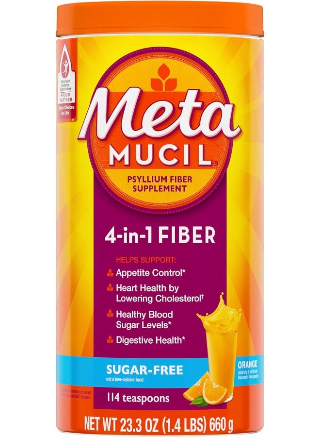 Metamucil Fiber 4-In-1 Psyllium Fiber Supplement Sugar-Free Powder Orange Smooth Flavored Drink 114 Servings  - Image 2