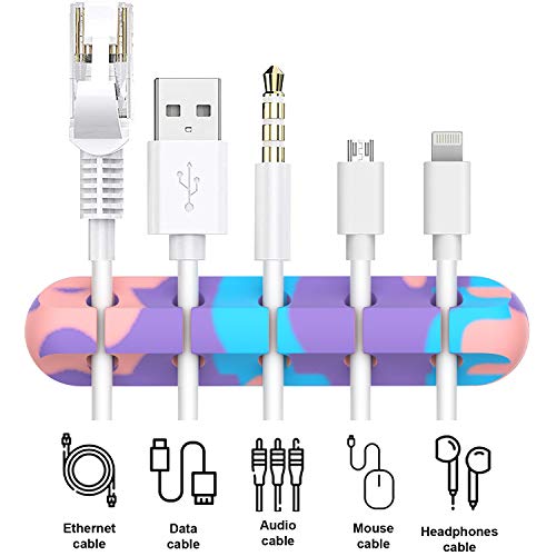 INCHOR Cable Organizer, Cord Organizer Cable Management, Cable Clips USB Cable Holder Wire Organizer Cord Clips,(5, 3 Slots Colourful) - Image 3
