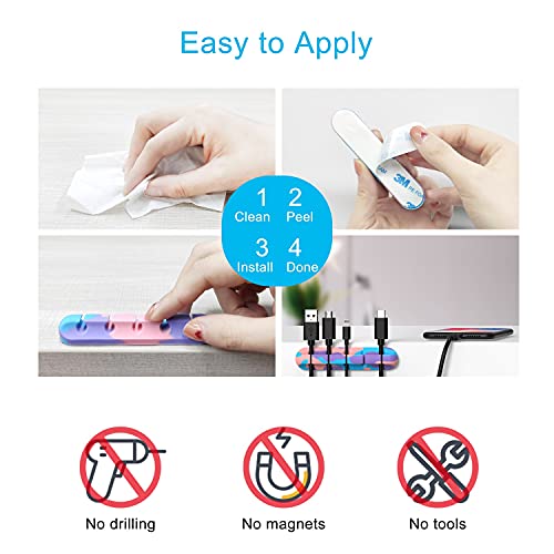 INCHOR Cable Organizer, Cord Organizer Cable Management, Cable Clips USB Cable Holder Wire Organizer Cord Clips,(5, 3 Slots Colourful) - Image 5