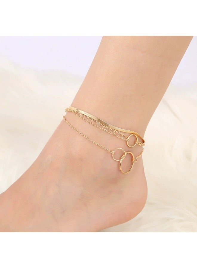 Goolsky Fashion Metal Circle Chain Geometric Anklet Set – Minimalist Double Ring Snake Bone Chain for Women, Beach/Vacation Foot Jewelry - Image 5