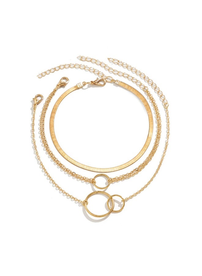 Goolsky Fashion Metal Circle Chain Geometric Anklet Set – Minimalist Double Ring Snake Bone Chain for Women, Beach/Vacation Foot Jewelry - Image 2