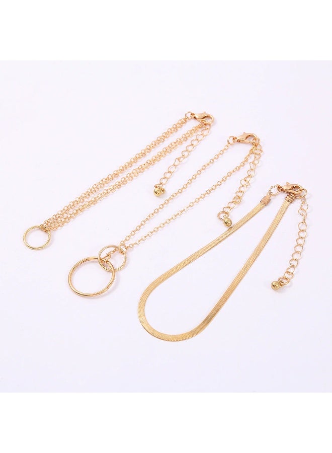 Goolsky Fashion Metal Circle Chain Geometric Anklet Set – Minimalist Double Ring Snake Bone Chain for Women, Beach/Vacation Foot Jewelry - Image 4