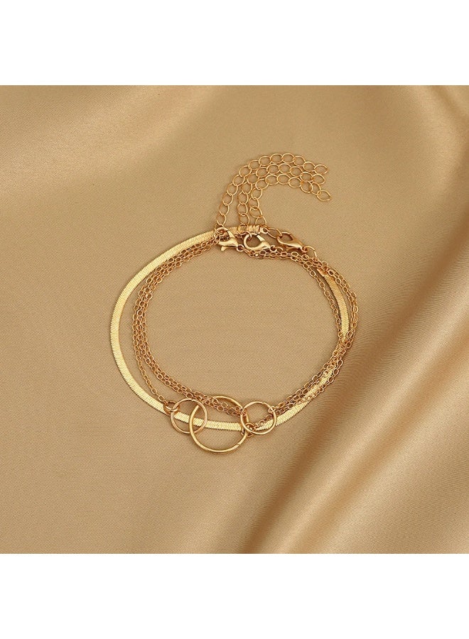 Goolsky Fashion Metal Circle Chain Geometric Anklet Set – Minimalist Double Ring Snake Bone Chain for Women, Beach/Vacation Foot Jewelry - Image 1