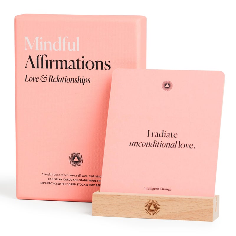 Intelligent Change 52 Mindful Affirmation Cards for Love and Relationships, Daily Words of Inspiration, Self Care Positive Affirmation Cards for Women with Stand, Gifts For Women, Mothers Day Gifts - Image 1