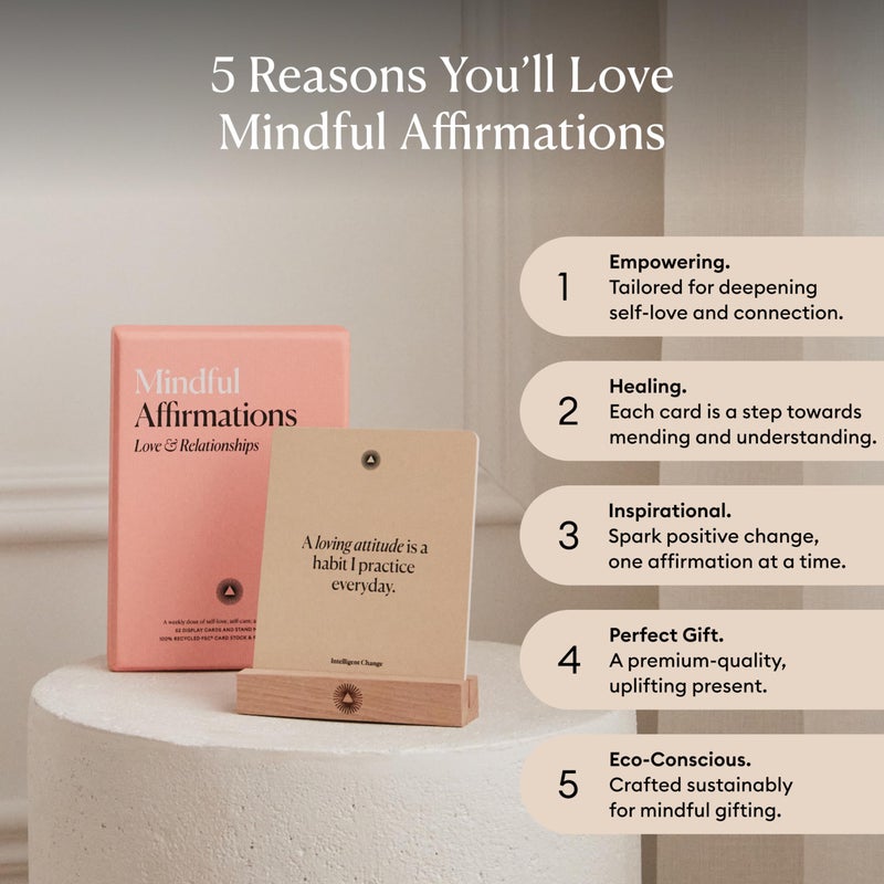 Intelligent Change 52 Mindful Affirmation Cards for Love and Relationships, Daily Words of Inspiration, Self Care Positive Affirmation Cards for Women with Stand, Gifts For Women, Mothers Day Gifts - Image 2