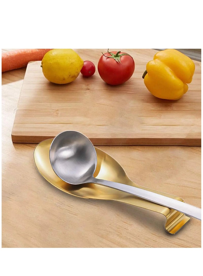 NIBEMINENT Gold Spoon Rest for Kitchen Counter, Stainless Steel Holder Stove Top, Spatula Ladle Utensils Holder, Accessories - Image 2