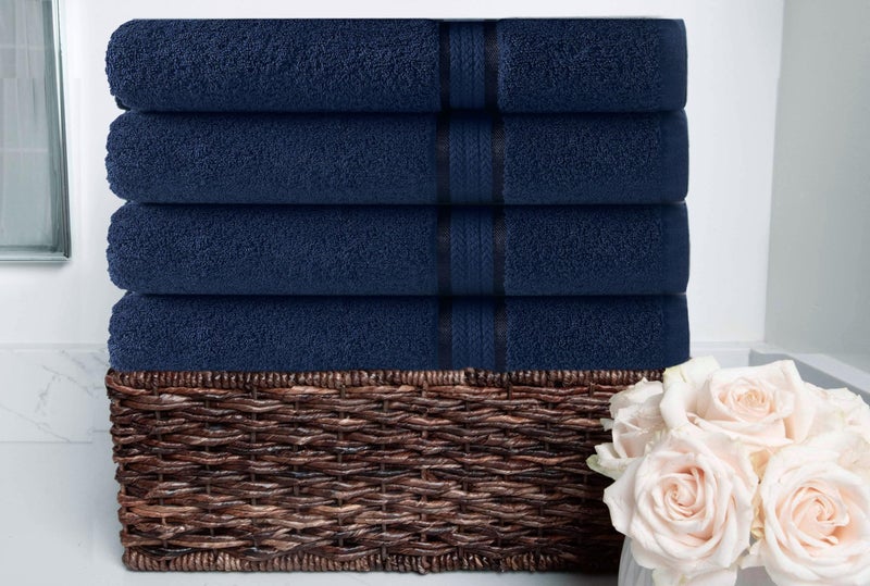COTTON CRAFT Ultra Soft Bath Towels - 4 Pack Extra Large Bath Towels - Oversized 30x54 - Absorbent Everyday Luxury Hotel Spa Gym Shower Beach Pool Camp Dorm - 100% Cotton - 580 GSM - Navy - Image 4