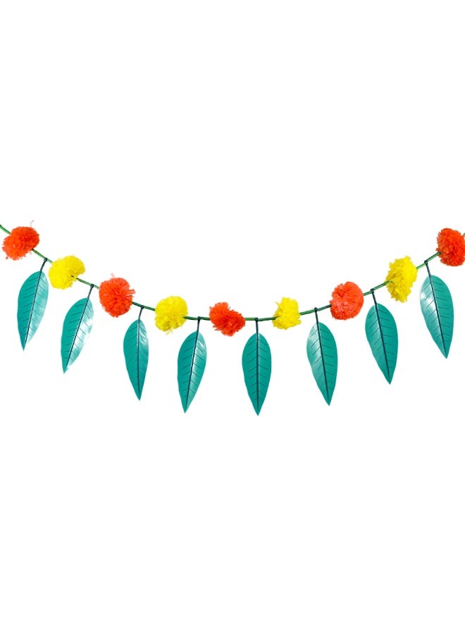Madhoor Decorative Marigold Toran With Mango Leaves  Orange & Yellow  38 Inches
