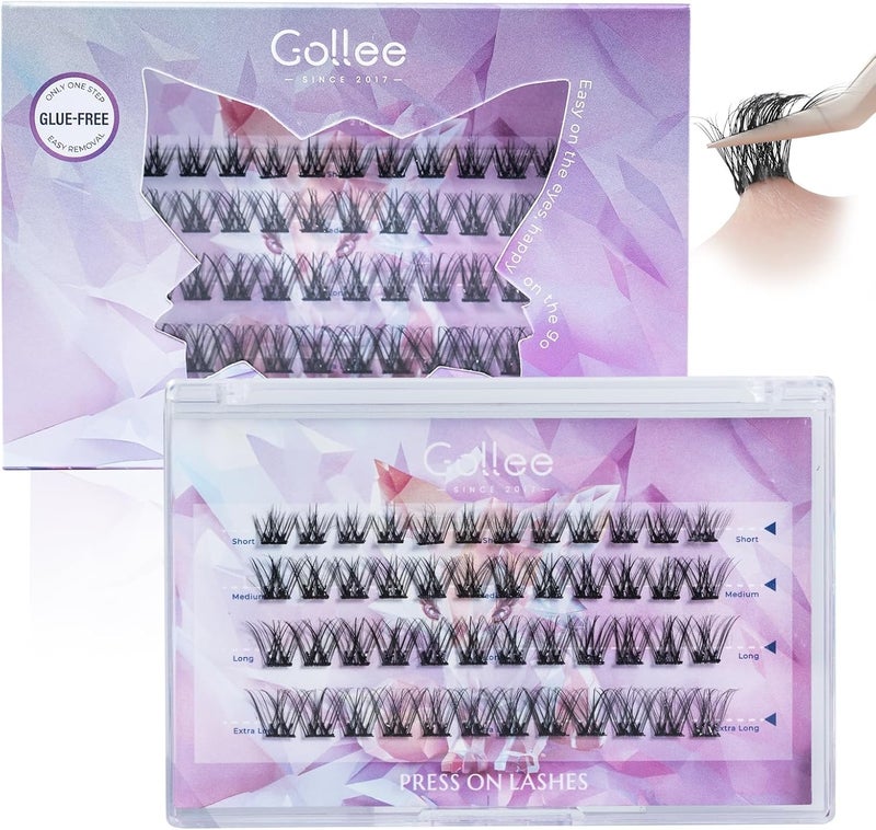 Gollee Self Adhesive Eyelashes 1016mm No Glue Needed PreGlued Lash Clusters 48 Clusters Wispy Natural Look Reusable Beginner Friendly No Residue
