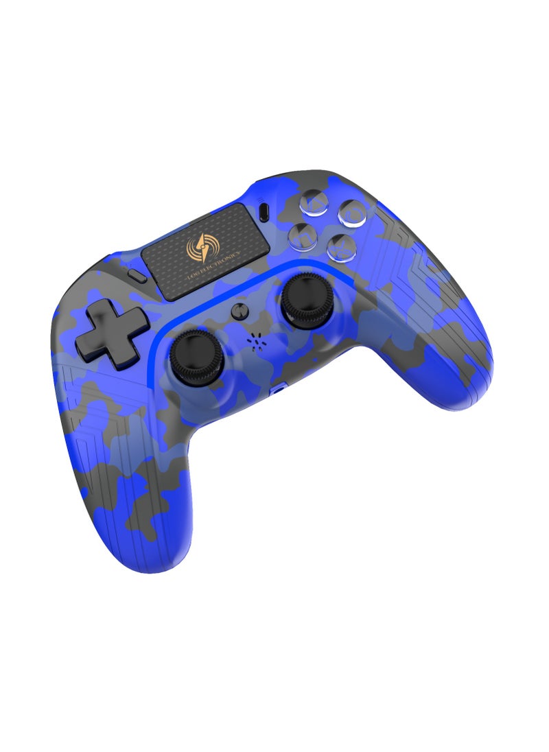 Log Electronics - Blue Camo Wireless Controller Compatible with PS4/PS4 Pro/PS4 Slim/PC/iOS 13.4/Android 10, Gaming Controller with Touchpad, Motion Sensor, Speaker, Headphone Jack, LED and Back Button - Image 1