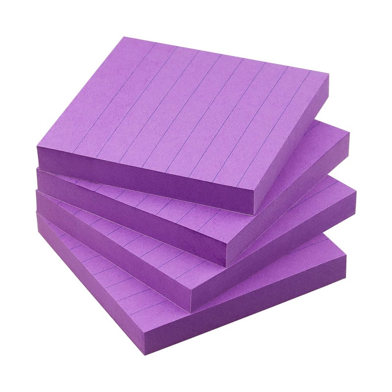 Eastern Wolf Lined Sticky Notes 3x3 Sticky Notes with Lines Self-Stick Notes Bright Color 4 Pads 90 Sheets/Pad (Purple) - Image 1