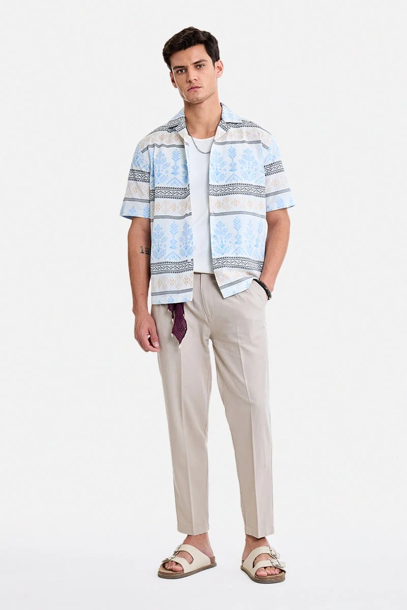 سنيتش Off-White Geometric Half Sleeve Boxy Shirt