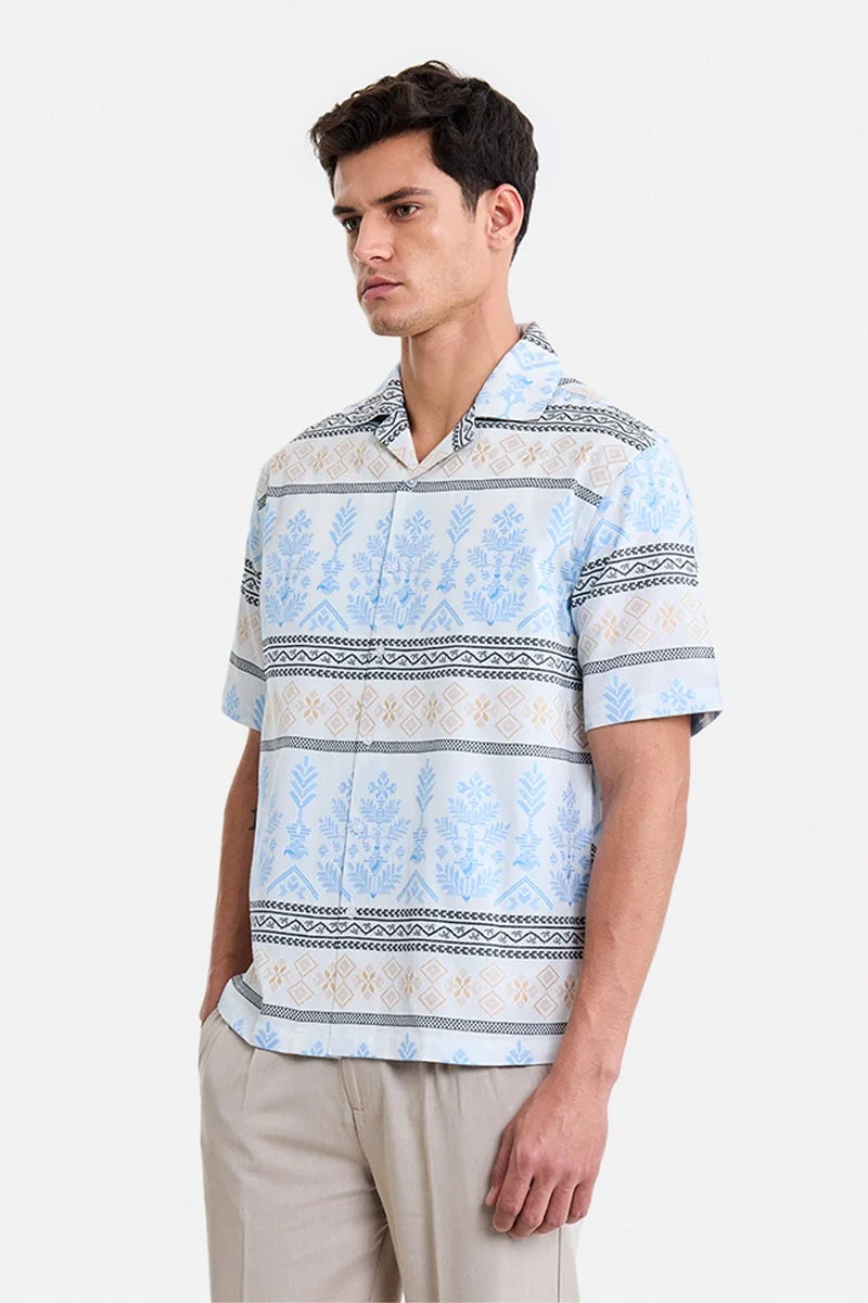 سنيتش Off-White Geometric Half Sleeve Boxy Shirt