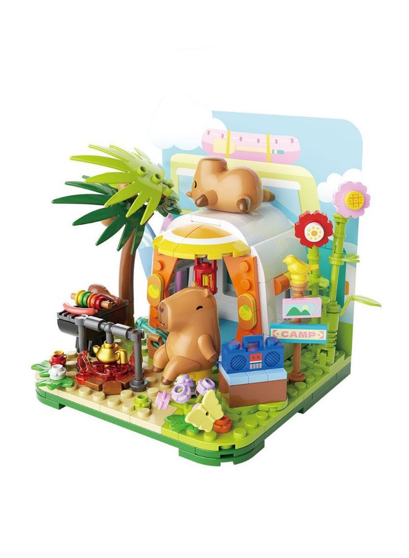 Camping Capybara Model Set Building Blocks Creative Diy Simulation Collection Building Assembly Toys Children Adult Home Furnishings - Image 1
