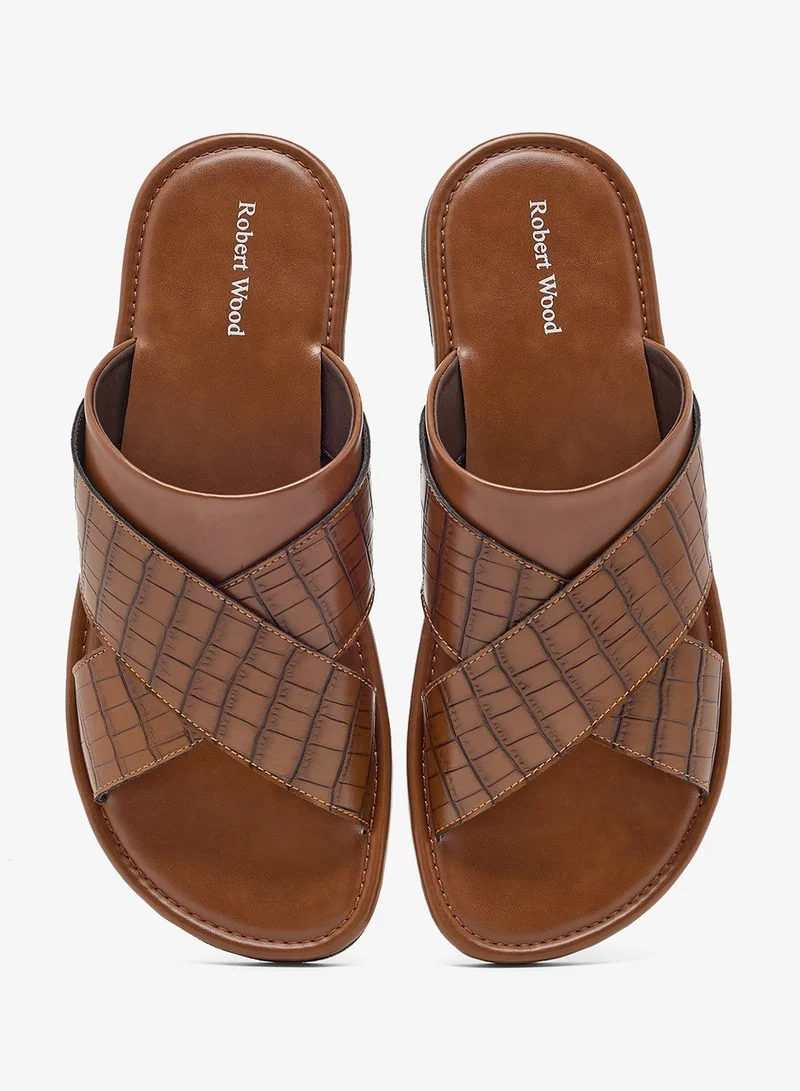Robert Wood  Croc Emboss Cross Strap Sandals for Men | Best Price UAE