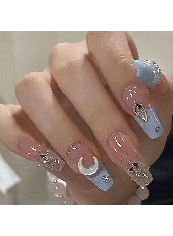 Bluejw Hand-Wearing Nail Pieces Advanced Sense White Fake Nail Nail Pieces Explosive Ins Wind Broken Diamond Butterfly Special Patch  - Image 1