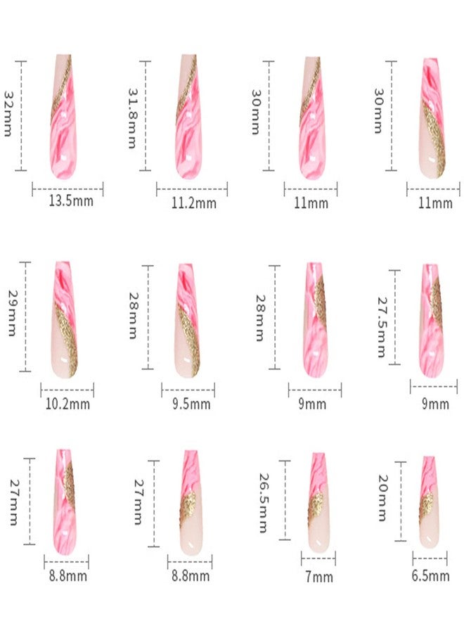 Vezocim Press on Nails Long Square Length, Full Cover Reusable Ballerina Fake Nails Kits, Glue On Nails with Pink Line Designs, Artificial Fingernails Acrylic Fake Nails for Women, Stick on Nails Coffin Shape - Image 3