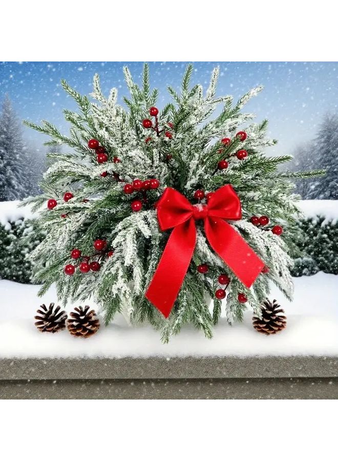 10 Green 10 Red Artificial Pine Branches With Red Berries For Christmas Vase Filler DIY Wreath Home Decor - Image 1