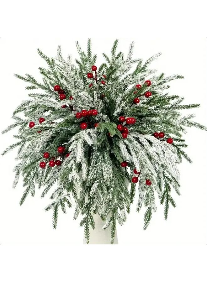 10 Green 10 Red Artificial Pine Branches With Red Berries For Christmas Vase Filler DIY Wreath Home Decor - Image 5