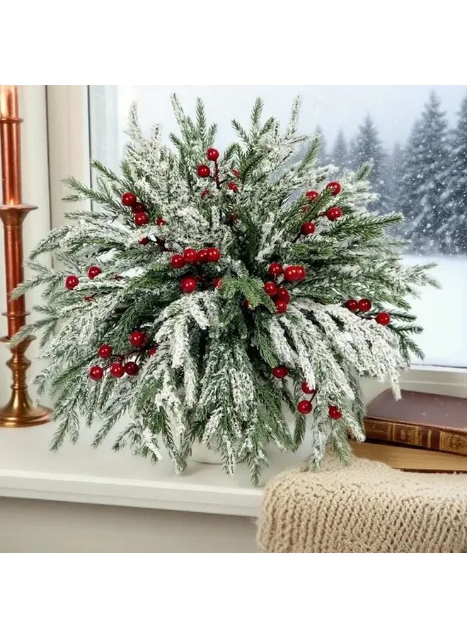 10 Green 10 Red Artificial Pine Branches With Red Berries For Christmas Vase Filler DIY Wreath Home Decor - Image 2