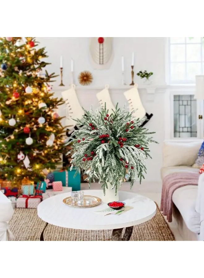 10 Green 10 Red Artificial Pine Branches With Red Berries For Christmas Vase Filler DIY Wreath Home Decor - Image 3
