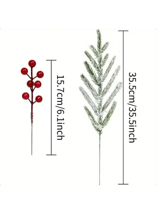 10 Green 10 Red Artificial Pine Branches With Red Berries For Christmas Vase Filler DIY Wreath Home Decor - Image 4
