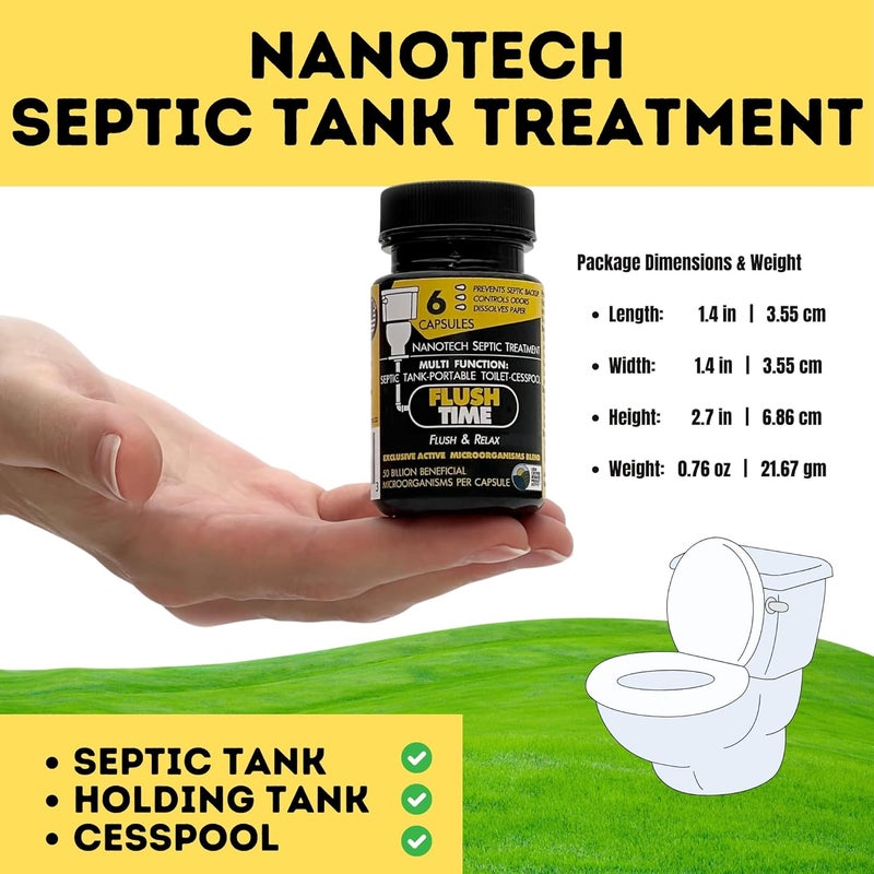 FLUSHTIME Flushable Septic Tank Treatment Capsules | 6 Month Supply – 6 Capsules | Eco-Friendly Nano-Tech Formula for Homes, RVs, Boats | Prevent Backups & Odors | Easy to Use | Made in USA - Image 2