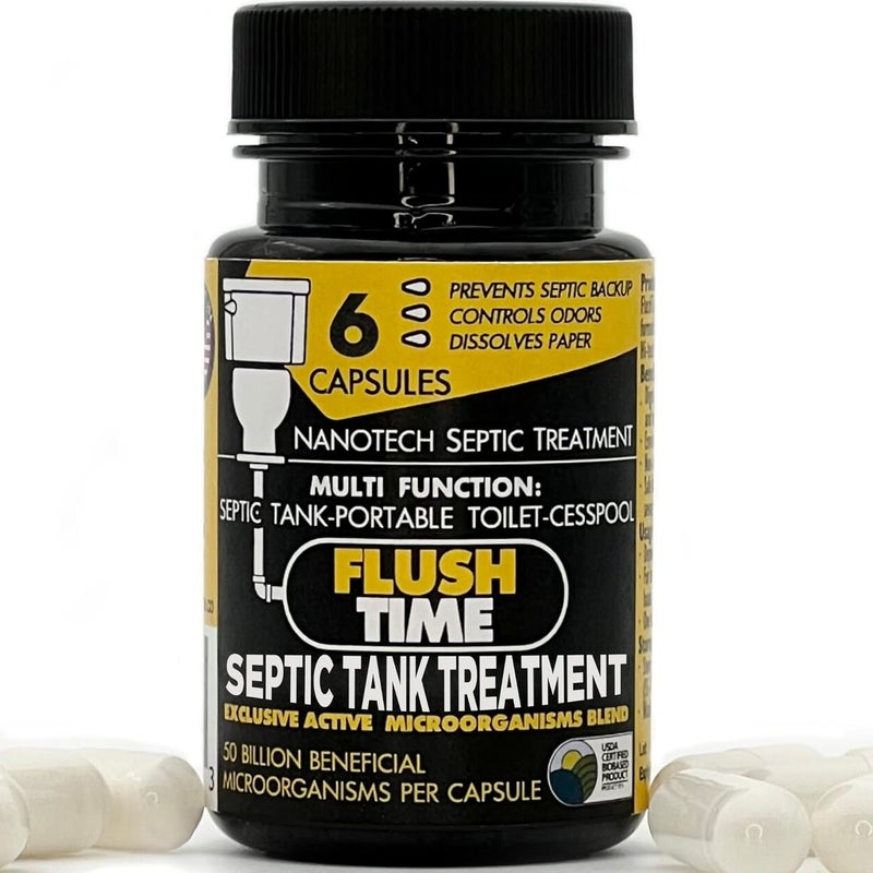 FLUSHTIME Flushable Septic Tank Treatment Capsules | 6 Month Supply – 6 Capsules | Eco-Friendly Nano-Tech Formula for Homes, RVs, Boats | Prevent Backups & Odors | Easy to Use | Made in USA - Image 1