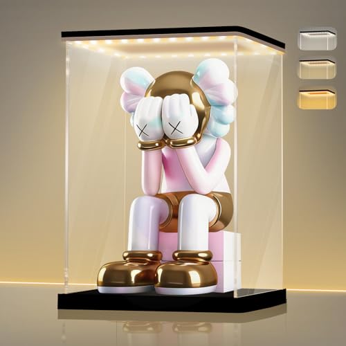 LANSCOERY Acrylic Display Case with Adjustable YellowWhiteWarm LED Light UV Protection Clear Display Box Dustproof Showcase for Action Figures Models Collectibles 98x98x138inch - Image 1