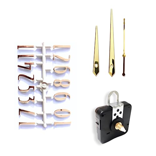 Epoxy Fusion Wall Clock Silent Movement with Numbers & Hands | Numerical Analog Clock Mechanism | Metal Hands & Numbers | DIY Clock Mechanism Kit | Gold Plain Pati Set of 1 - Image 1