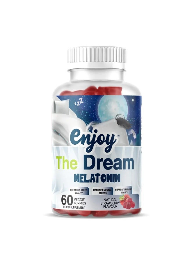 استمتع بحلوى الميلاتونين من إنجوي ذا دريم بنكهة الفراولة 2 ملغ، 60 قطعة - مكمل غذائي نباتي لدعم النوم، غير معدل وراثيًا، خالٍ من الغلوتين واللاكتوز، حلوى سهلة المضغ